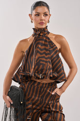 INTO THE WILD ZEBRA HALTER NECK BLOUSE