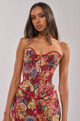 INTO THE THICK OF IT FLORAL BROCADE CORSET
