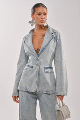 LIGHTS OUT RHINESTONE DENIM BLAZER