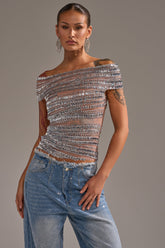 SHINE LIKE A DIAMOND RHINESTONE MESH BLOUSE