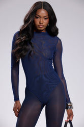 PAXTON SEXY MESH LONG SLEEVE BODYSUIT IN NAVY