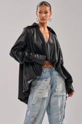 NEW ATTITUDE FAUX LEATHER HI-LOW BLOUSE