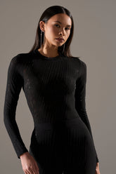TWINKLING LIGHTS RHINESTONE LONG SLEEVE MESH BODYSUIT IN BLACK