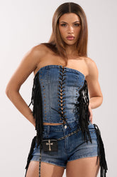 HIGH NOON FRINGE DENIM CORSET