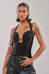 TRY ME HALTER TOP IN BLACK