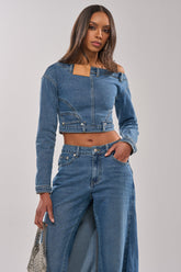SHAKE IT OFF DENIM OFF THE SHOULDER TOP