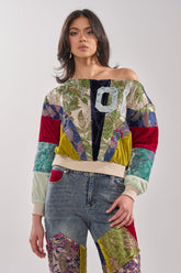 MIXED EMOTION BROCADE PATCHWORK SWEATSHIRT