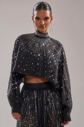 GLAMOROUS RHINESTONE MOCK NECK BLOUSE