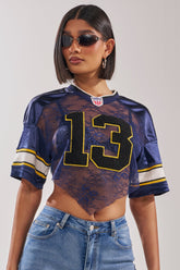 LUCKY LACE JERSEY TOP IN NAVY