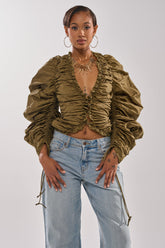 IN IT TO WIN IT RUCHED BLOUSE