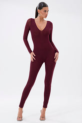 KEEPIN IT SIMPLE MESH JUMPSUIT IN BURGUNDY