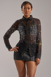 BLING BLING MESH BUTTON DOWN
