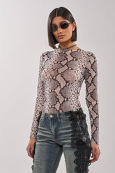 OMBRE SNAKE LONG SLEEVE MESH TOP IN GREY MULTI