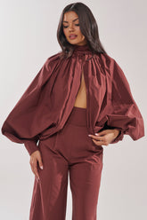 GOLD COAST BALLOON SLEEVE BLOUSE IN BROWN