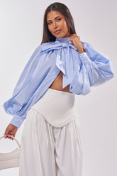 MASTERPIECE POPLIN PUFF LONG SLEEVE TOP IN BLUE