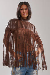 FRINGE FOR DAYS FAUX LEATHER TOP