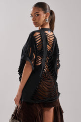SLASHED UP OVERSIZED SHORT SLEEVE TEE IN BLACK