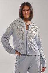 OH HOT DAMN EMBELLISHED ZIP UP SWEATSHIRT