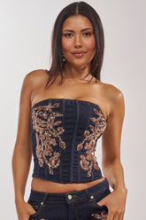MALIBU LACE UP EMBELLISHED DENIM CORSET