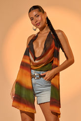 SELENA DEEP COWL HALTER TOP