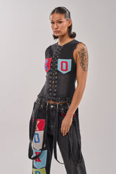 BRING IT BACK LACE UP DENIM TOP