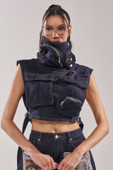 MODEL BEHAVIOR TOP IN DARK BLUE DENIM