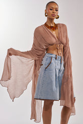 FLY AWAY CHIFFON BLOUSE IN TAUPE