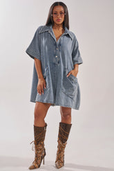 MELODY COLLARED DENIM ROMPER