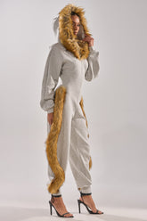 YOU WISH JUMPSUIT WITH FUR ACCENTS
