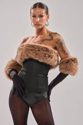 SO CHIC FAUX LEATHER BLOUSE WITH FUR TRIM