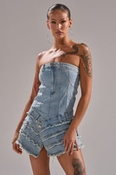 TOO MUCH TO LOVE DENIM ROMPER