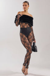LACE N FUR SLEEVELESS JUMPSUIT
