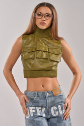 VANJA MOCK NECK FAUX LEATHER TOP