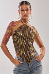 GET FUNKY BEADED TOP IN BROWN