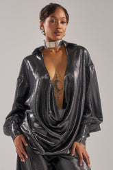 MELINIA METALLIC DRAPE BLOUSE