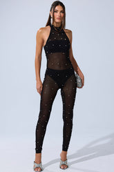 ALEX RHINESTONE MESH JUMPSUIT