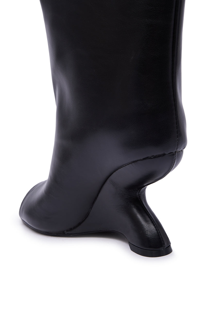 AZALEA WANG FAOI BLACK INVERTED WEDGE OPEN-TOE BOOTIE