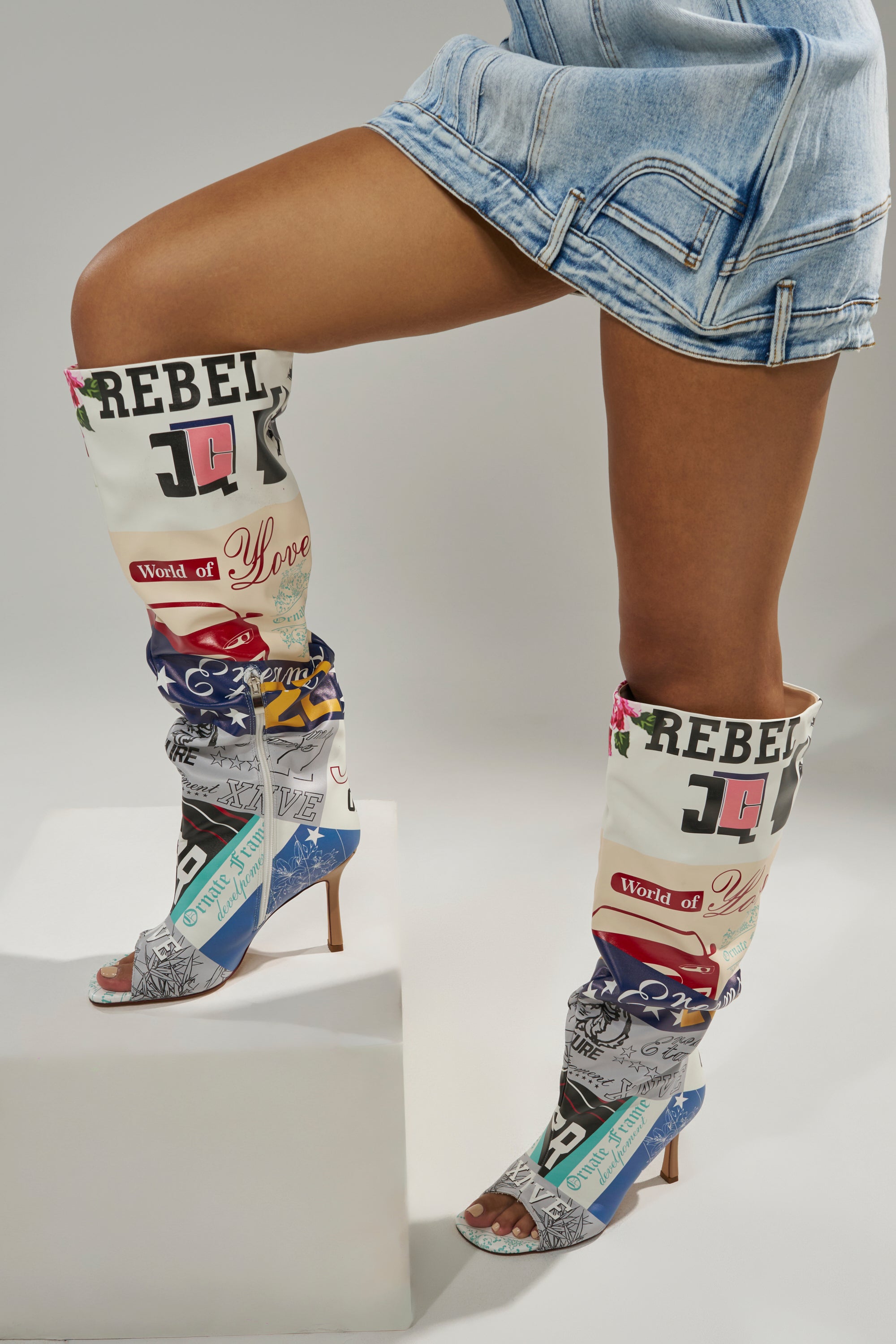 AZALEA WANG JALISA MULTI NOVELTY PRINTED OPEN TOE BOOT
