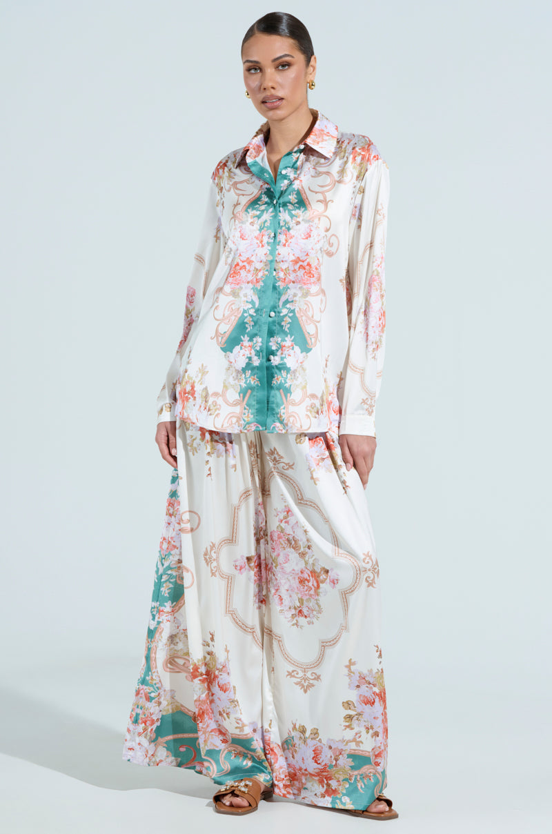 FLORAL GARDEN SATIN PALAZZO PANT