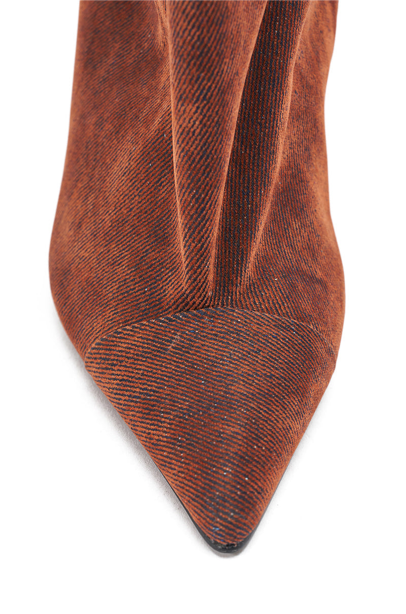 AZALEA WANG KENYA BURNT ORANGE VELVET KNEE HIGH WEDGE BOOT